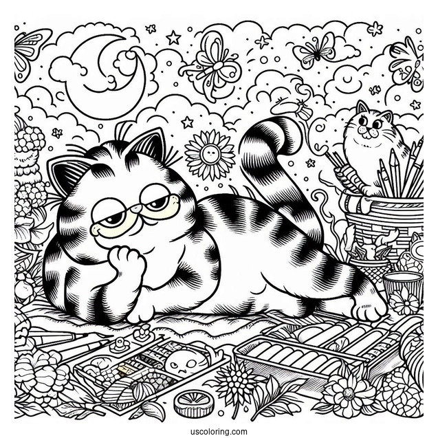 Detailed Garfield Coloring Page For Kids
