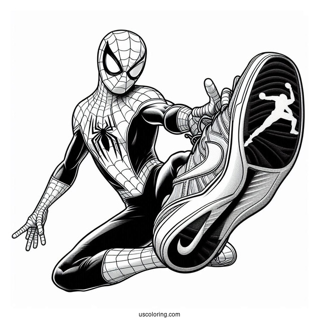 Miles Morales Spider Man In Nike Coloring Page Jumpman Pose