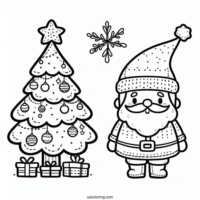 Santa Claus With Christmas Tree Coloring Page