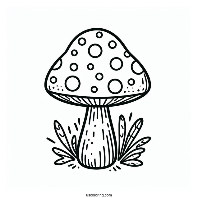 Easy Mushroom Coloring Page With Polka Dots For Kids
