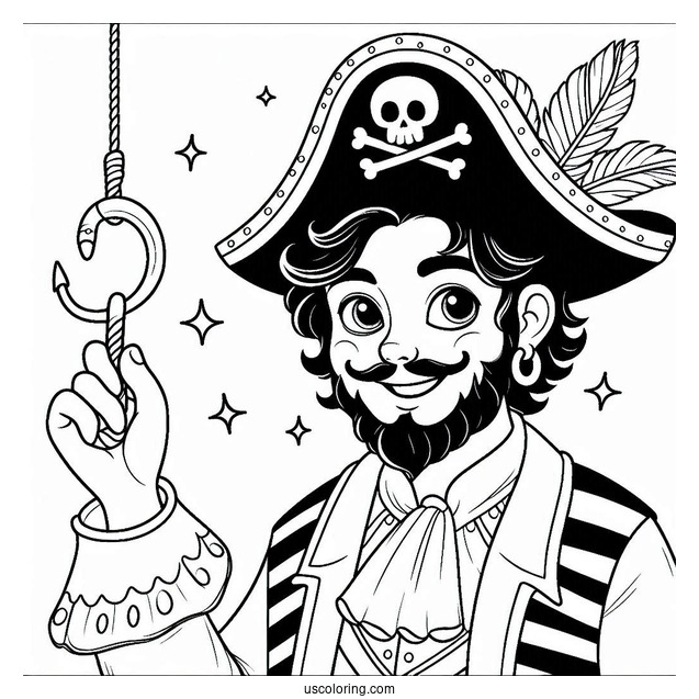 Friendly Pirate Coloring Page With Hook For A Hand For Kids