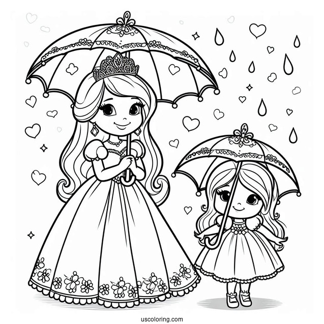 Princess Coloring Page Of Easy Little Princess Holding Umbrella