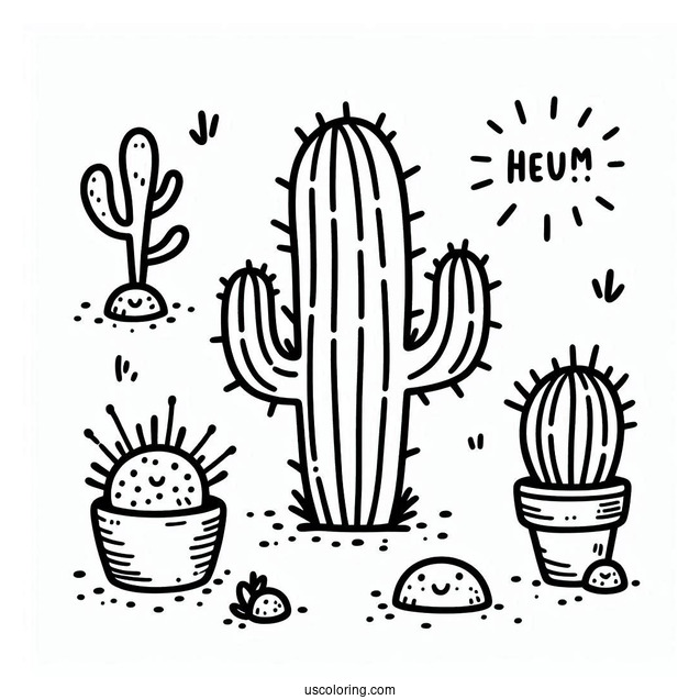 Simple Outline Of Cactus Plants In The Desert For Kids