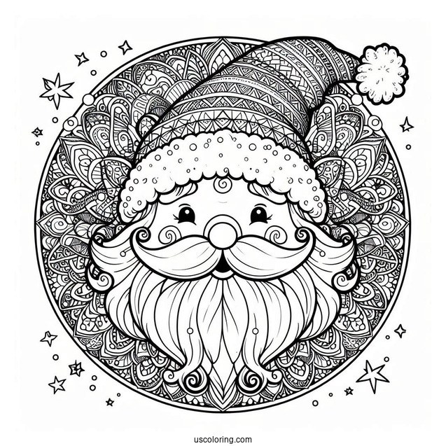 Smiling Santa Claus Christmas Mandala Coloring Page