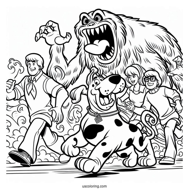 Scooby-Doo Gang Being Chased By Monster To Color