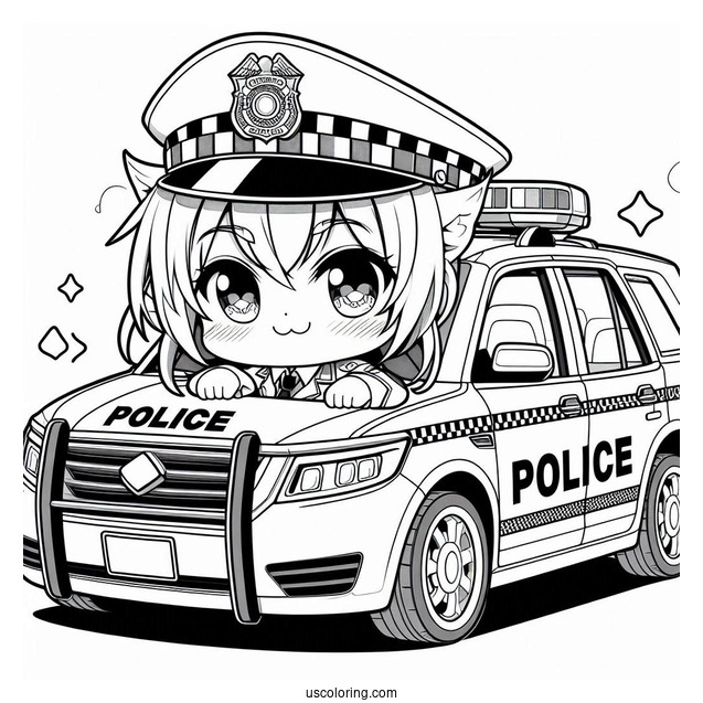 Anime Police Car Coloring Page For Preschoolers