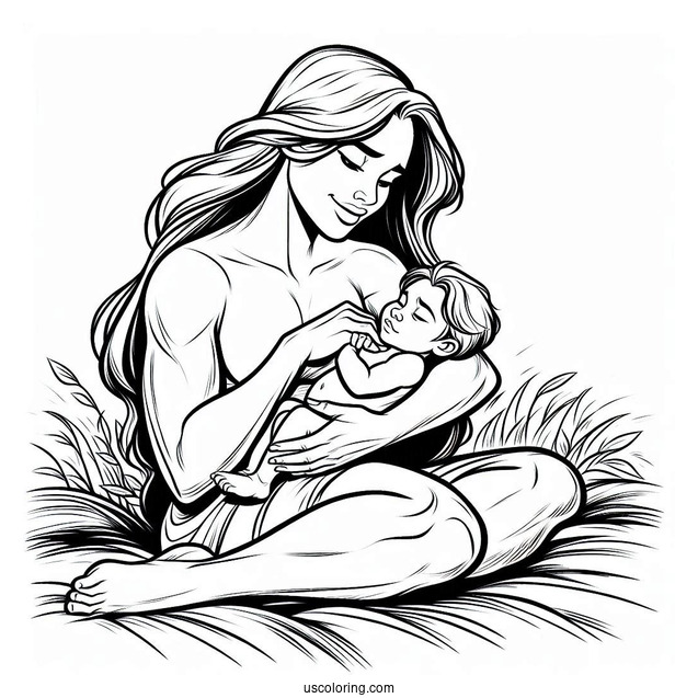 Kala Cradling Baby Tarzan Coloring Page For Kids