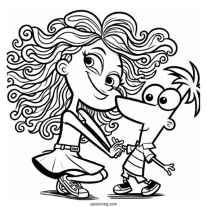 Simple Phineas And Ferb Coloring Page Outline For Kids