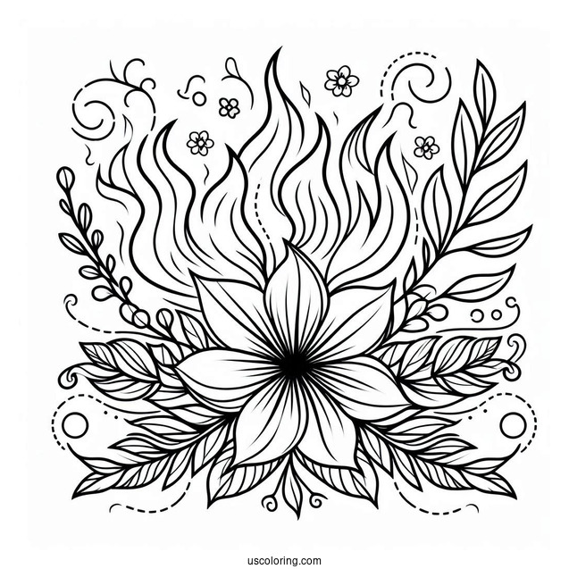 Flower And Flames Pattern Coloring Sheet