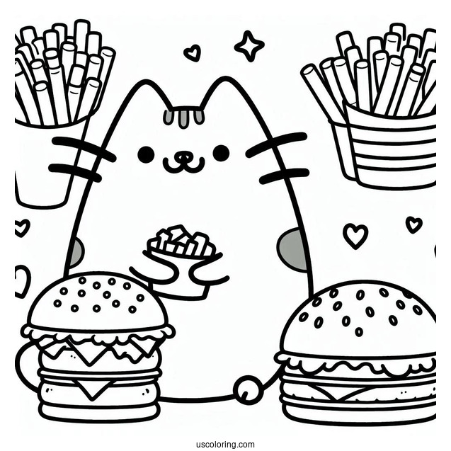Pusheen Eating Some Burgers And Fries