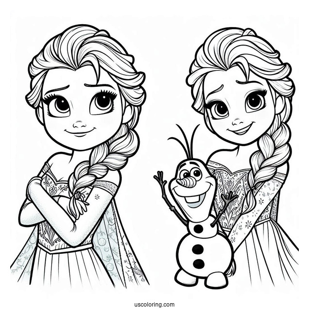 Elsa And Olaf From Frozen Coloring Page