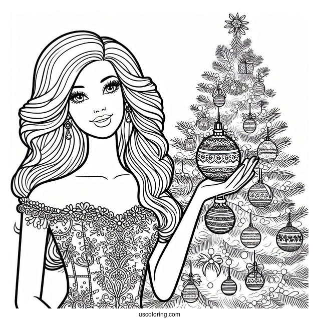Barbie Handing Ornaments On Christmas Tree