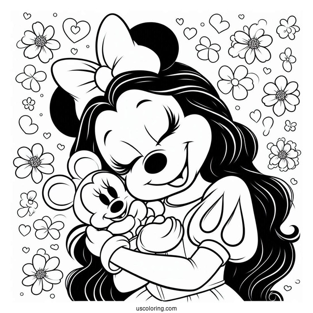 Minnie Mouse Hugging Snow White Coloring Pages For Kids