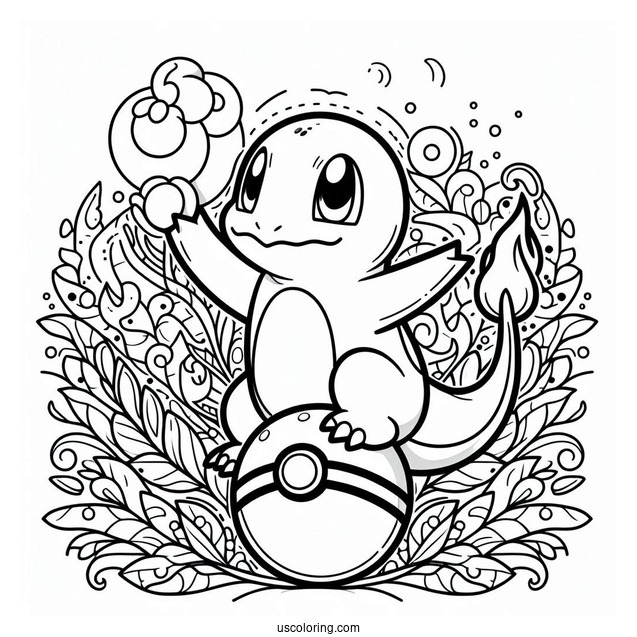 Charmander Holding Pokeball Mandala Coloring Sheet