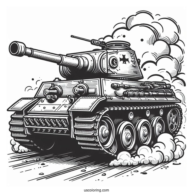 Coloring Page of Panther KF51 Main Battle Tank With Smoke