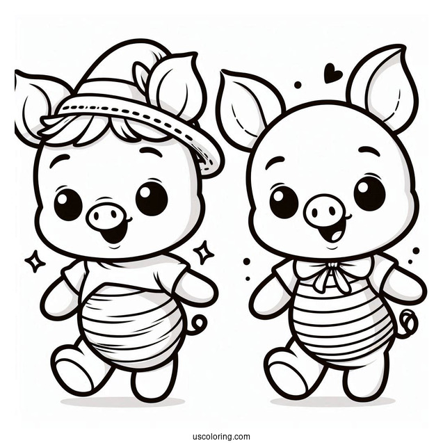 Kawaii Piglet Coloring Page With Winnie The Pooh For Preschoolers