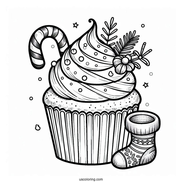 Christmas Cupcake With Candy Canes And Stockings