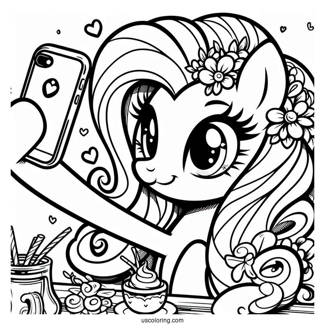 Pinkie Pie Coloring Page Taking A Selfie With Fluttershy
