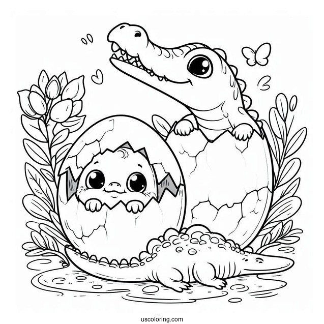 Coloring Page Of Baby Crocodile Hatching From Egg