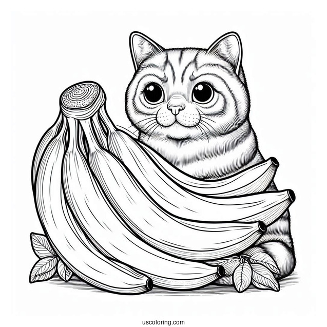Cat Staring At A Ripe Banana Coloring Page