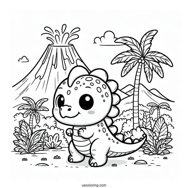 Cute Saltasaurus Dinosaur Coloring Page Of With Volcano In The Background