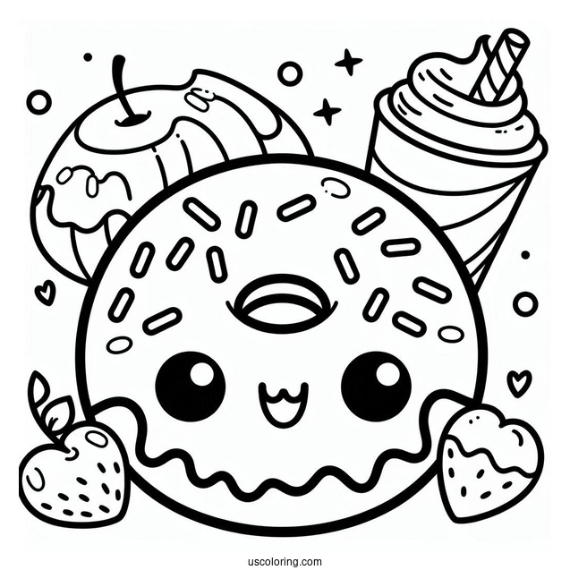 Kawaii Smiling Donut Coloring Sheet