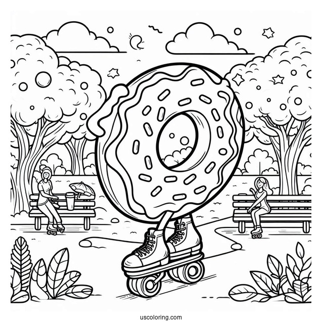 Donut Coloring Page Roller Skating In A Park