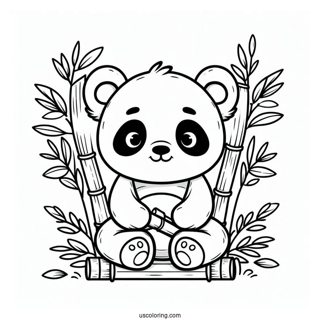 Cute Outline Of Panda With Bamboo