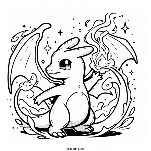 Charizard With Ash Coloring Page For Kids