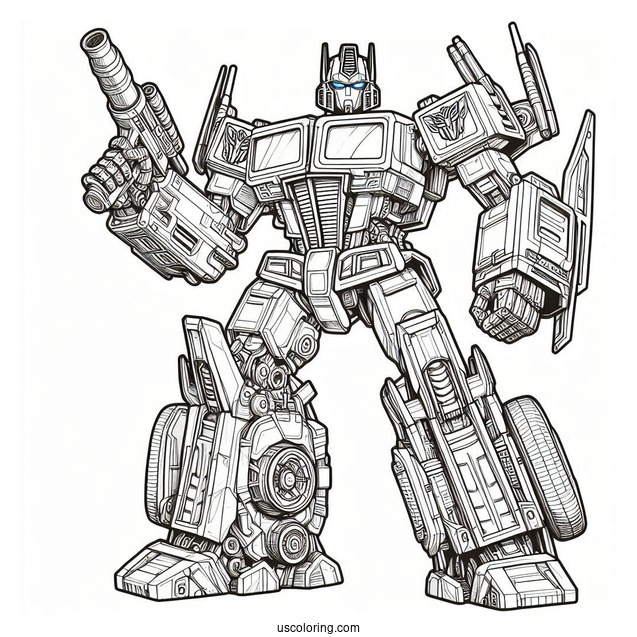 Detailed Optimus Prime Coloring Page With His Ion Blaster