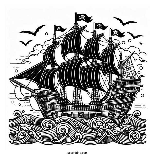Black Pearl Pirate Ship Coloring Page