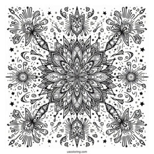 New Year Coloring Page Of Fireworks Mandala