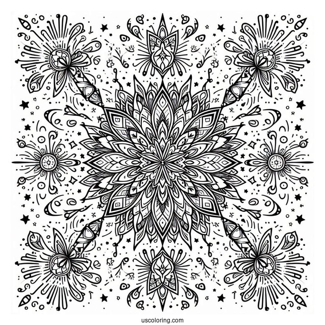 New Year Coloring Page Of Fireworks Mandala