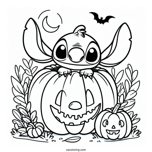 Pumpkin Coloring Page Of Cute Stitch Inside A Jack O Lantern For Kids