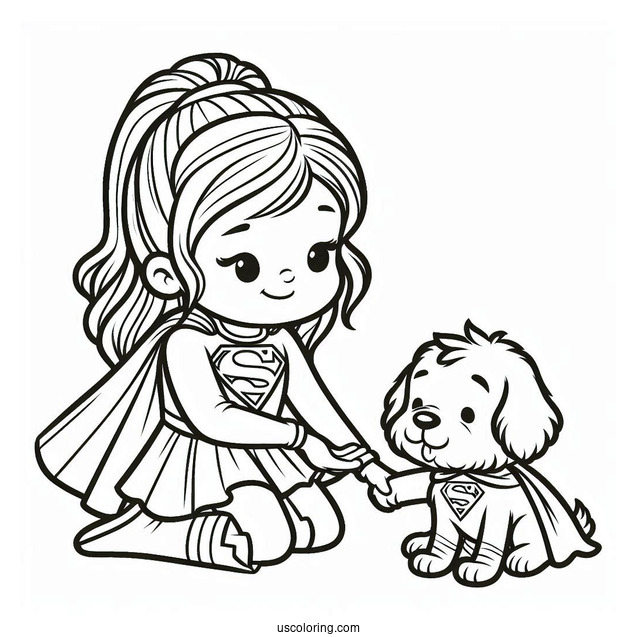 Supergirl Coloring Page Helping A Little Girl And Her Dog