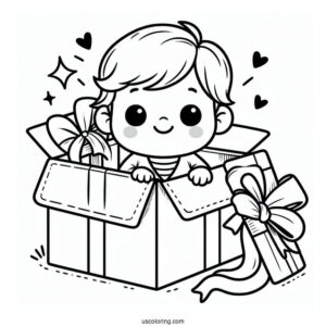 Baby Coloring Page Of Boy Coming Out Of Gift Box