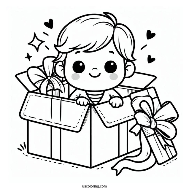 Baby Coloring Page Of Boy Coming Out Of Gift Box