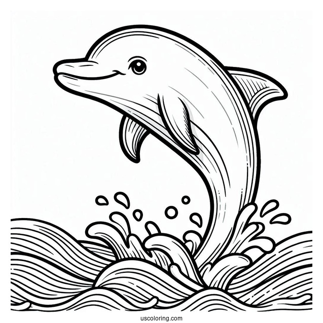 Dolphin Poking Out Of Waves To Color