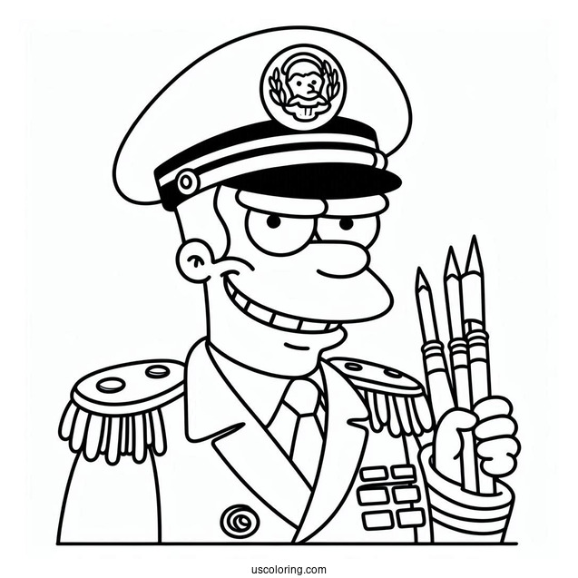 Simpsons Coloring Pages Of Easy Grinning Captain McCallister For Kids