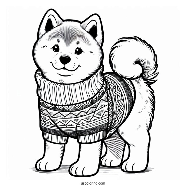 Akita Dog Wearing Sweater For Kids Coloring In