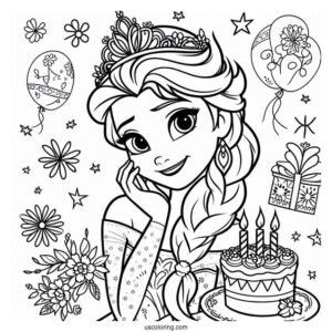 Happy Birthday Elsa Coloring Sheet
