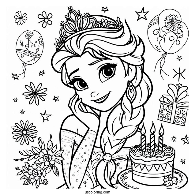 Happy Birthday Elsa Coloring Sheet