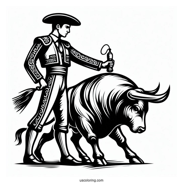 Matador With Fighting Bull Coloring In
