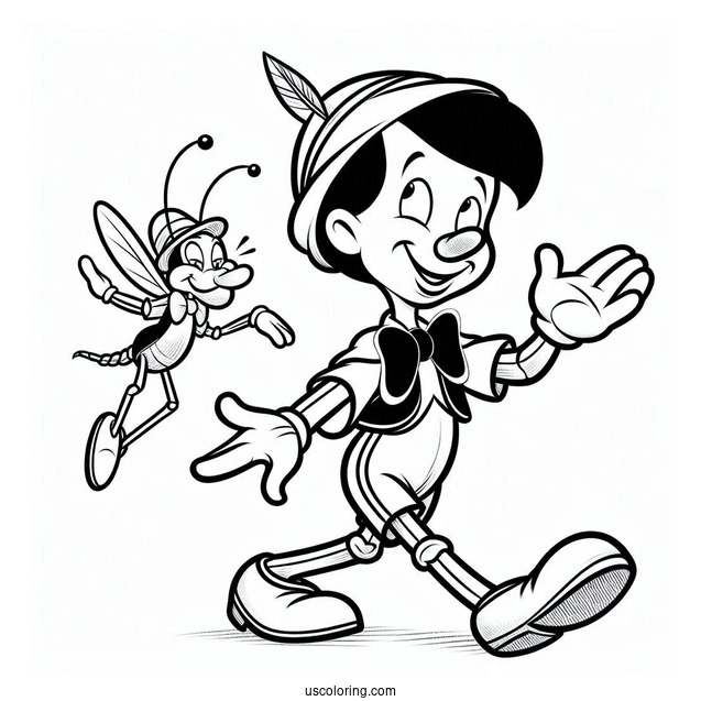 Pinocchio Coloring Page Of Geppetoo And Jiminy Cricket Dancing