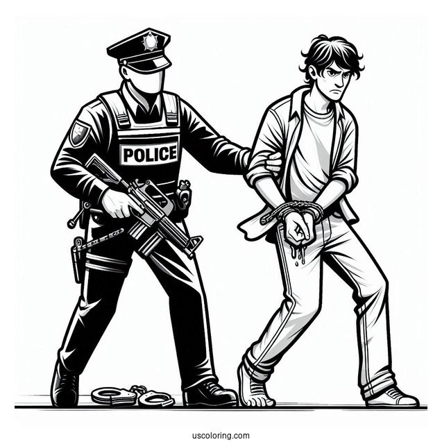 Criminal Being Arrested By Police Man To Color