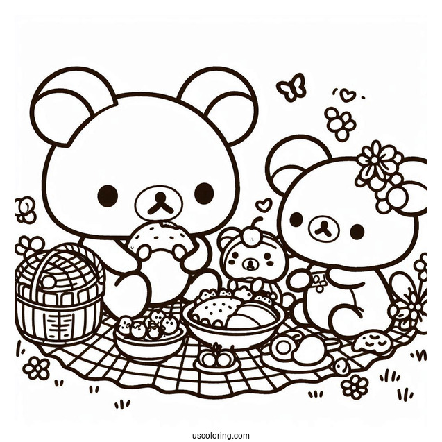 Rilakkuma Coloring Page Of Korilakkuma, And Kiiroitori Having A Picnic