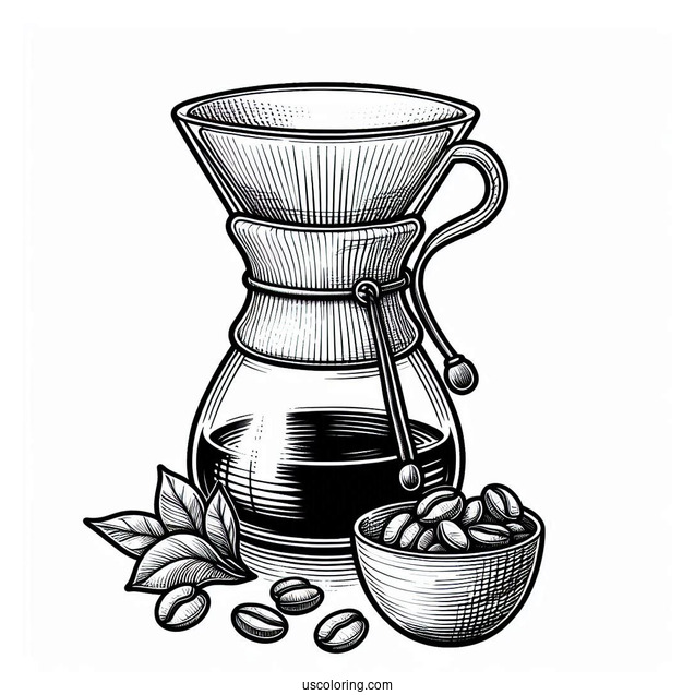 Coffee Coloring Pages Of Outline Of Chemex Coffee Maker With Filter And Bowl Of Beans