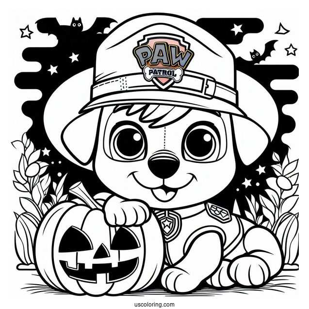 Paw Patrol Halloween Coloring Page With Pumpkin