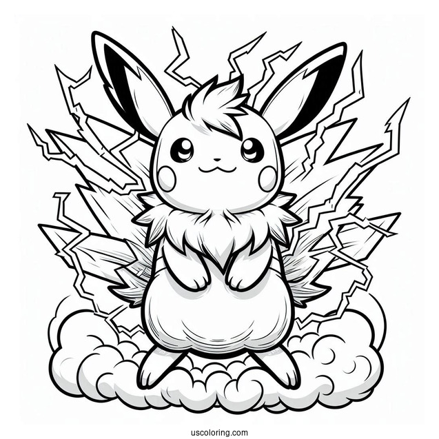Detailed Mega Raichu Coloring Page Surrounded By Lightning
