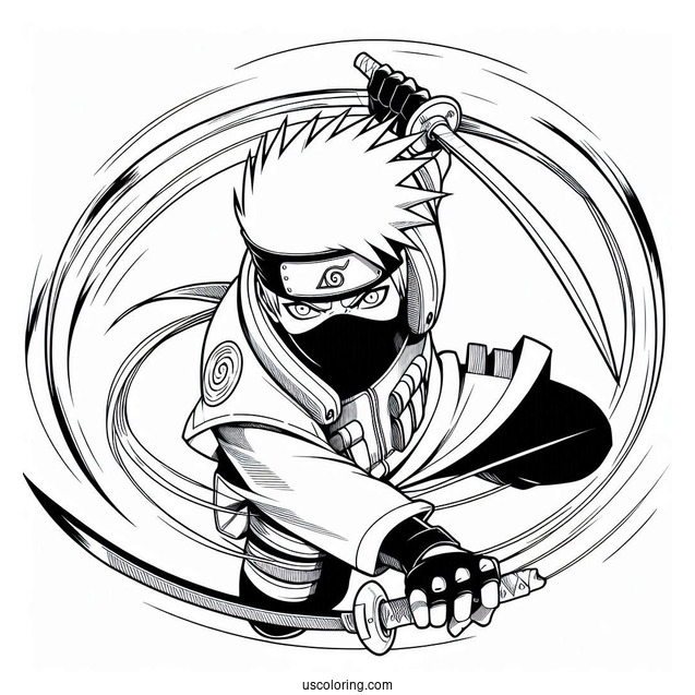 Kakashi Coloring Page Using Kunai And Chidori In Battle